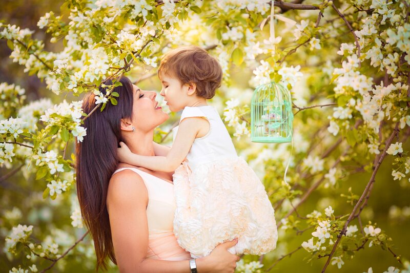 Mother Holding Child — White, Serene