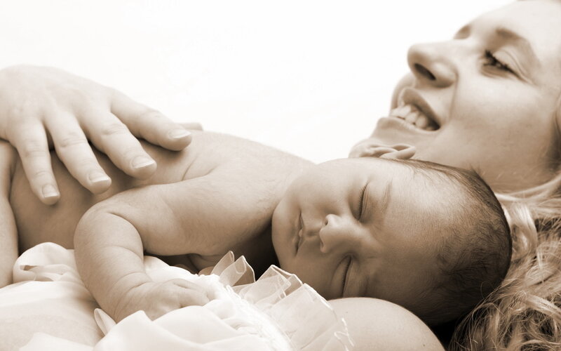 Mother Holding Newborn Baby — Sepia