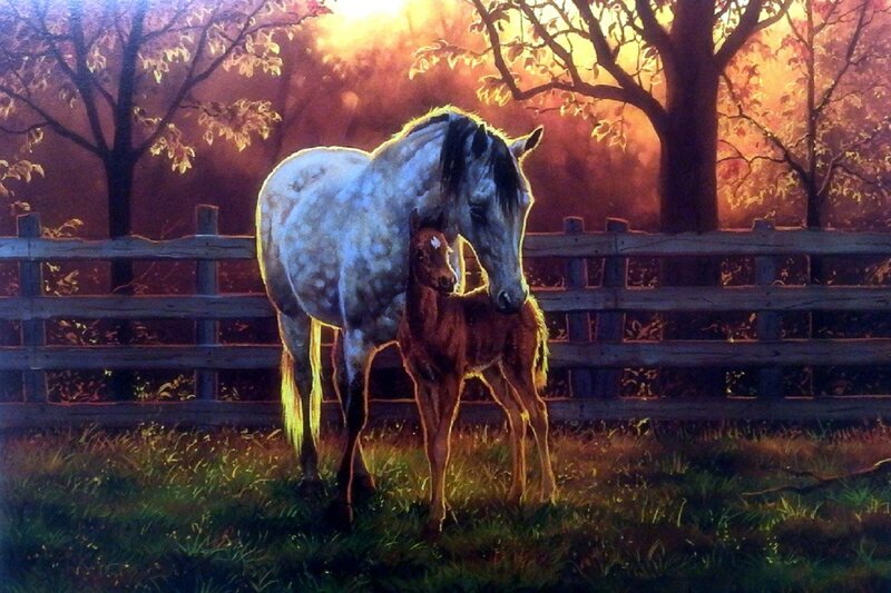 Mother Horse and Foal — Gold
