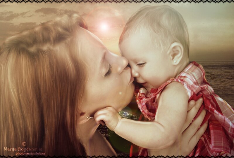 Mother Kissing Baby — Red