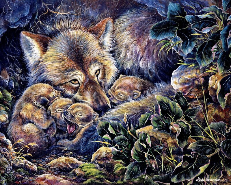 Mother Wolf with Pups