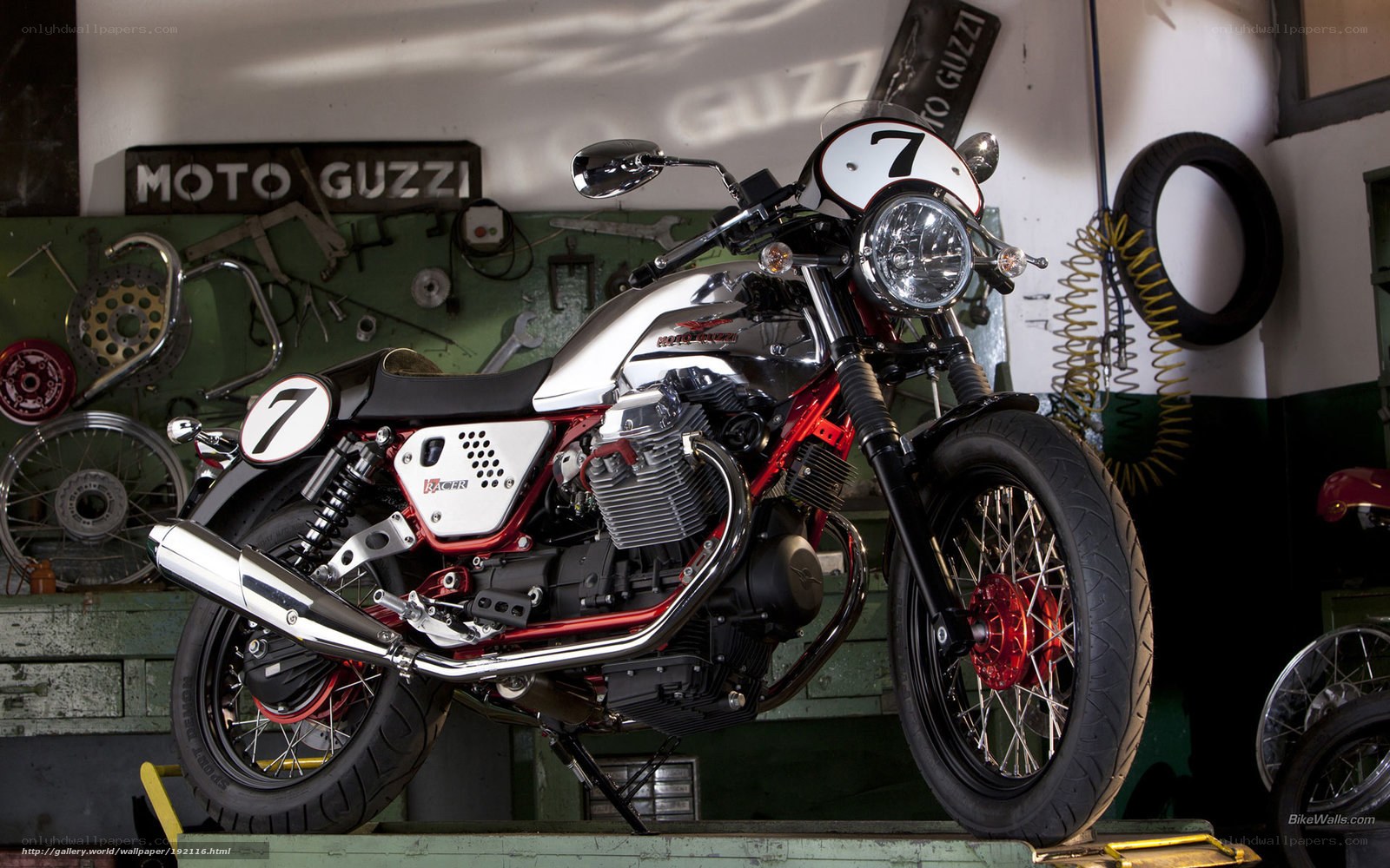 Moto Guzzi motorcycle in garage