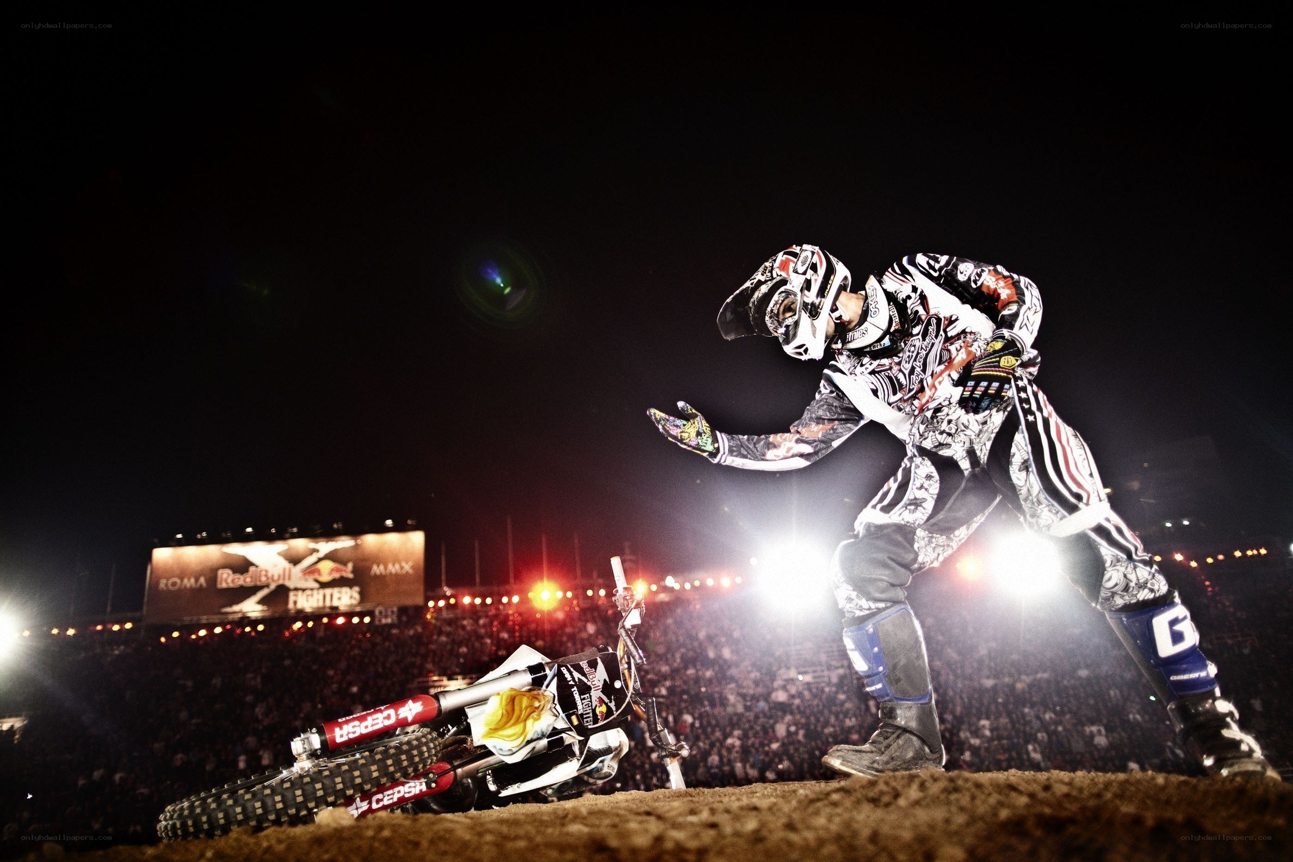 Motocross rider celebrates win