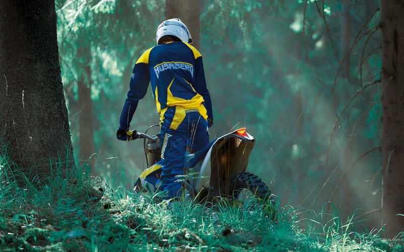 Motocross rider in forest