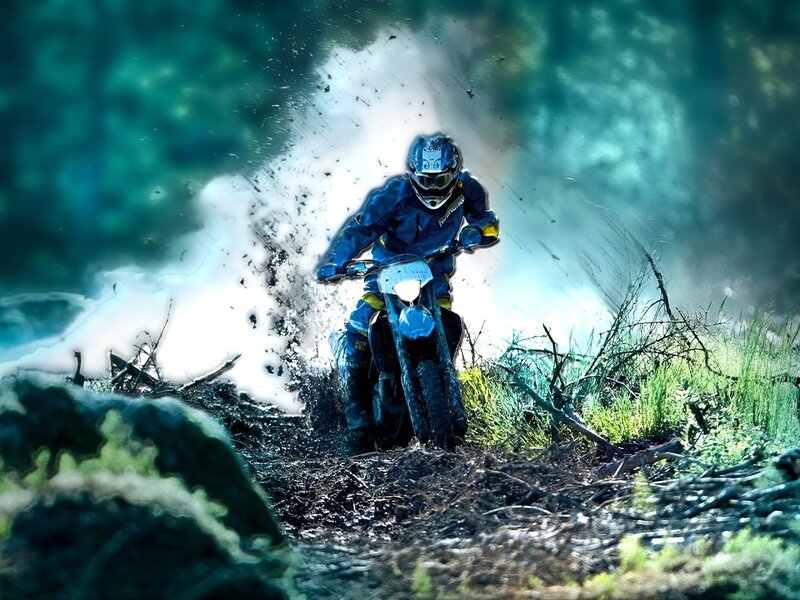 Motocross rider in forest