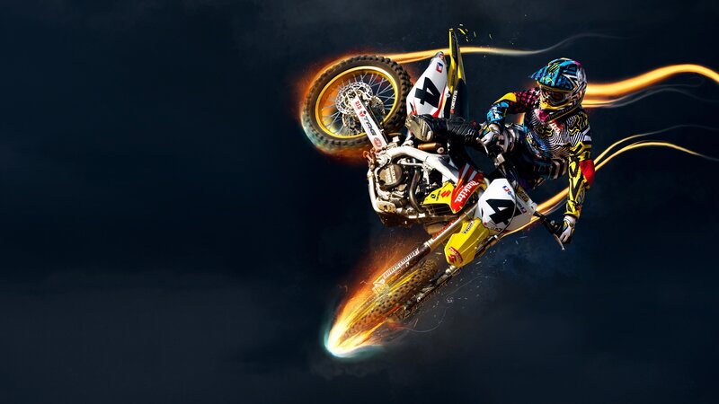 Motocross Rider in Mid-air — Black, Dramatic, Night