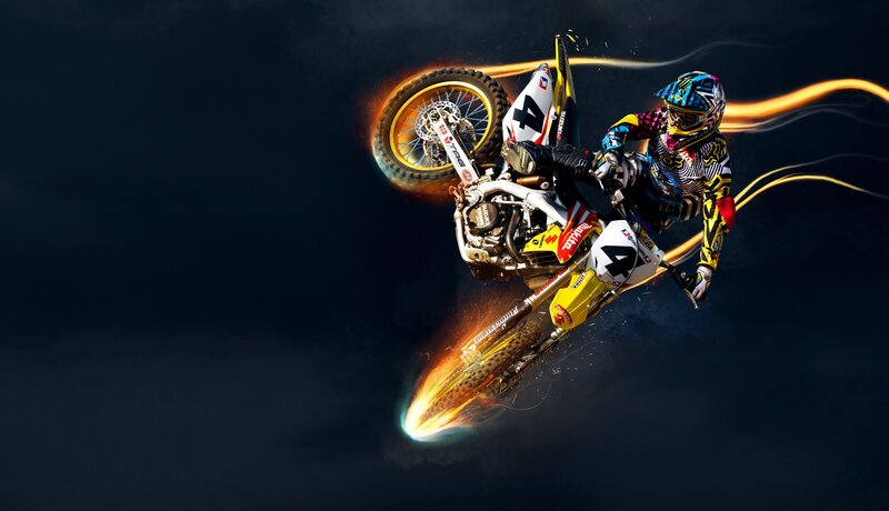 Motocross Rider in Mid-air — Black, Dramatic
