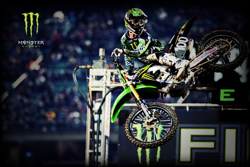 Motocross Rider in Mid-air — Green, Dynamic, Night