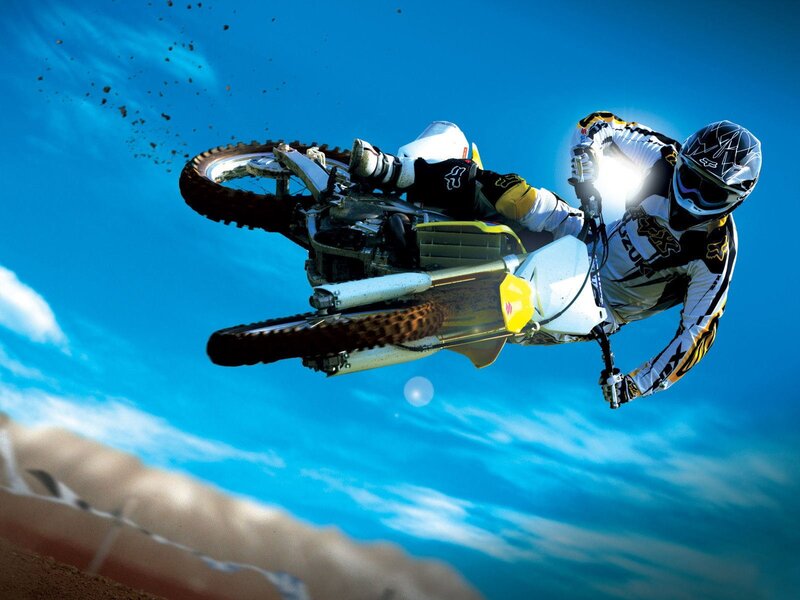Motocross rider in mid-air jump