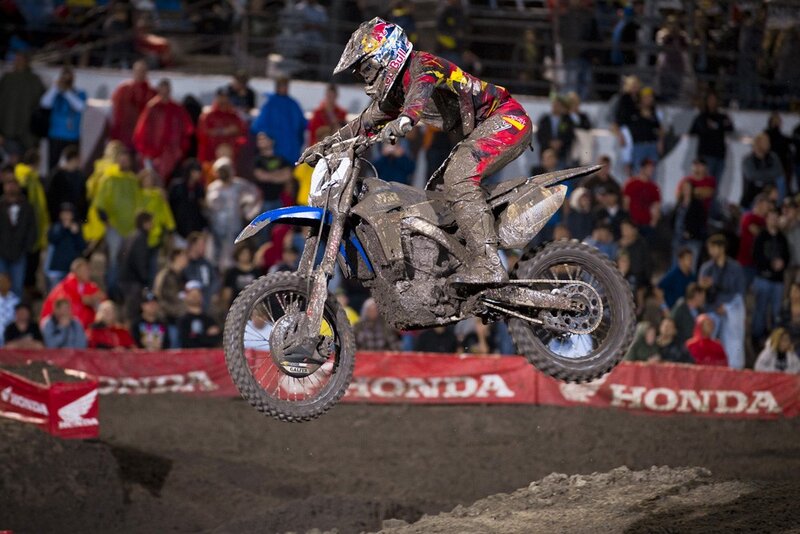 Motocross rider in mid-air jump