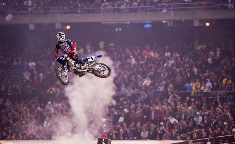 Motocross rider in mid-air jump