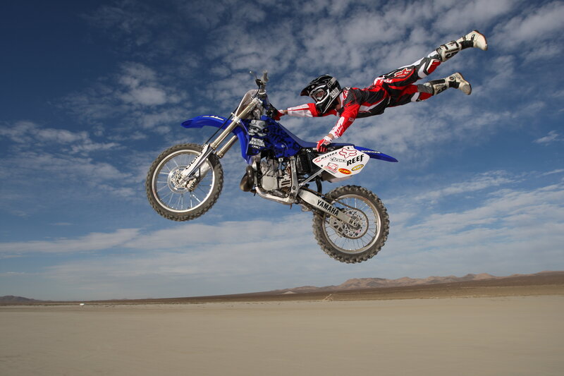Motocross rider in mid-air jump