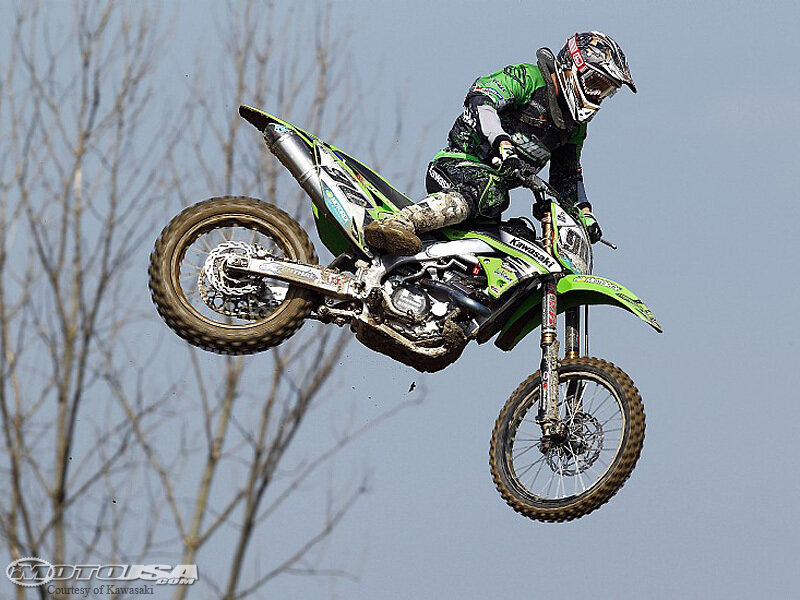 Motocross rider in mid-air jump