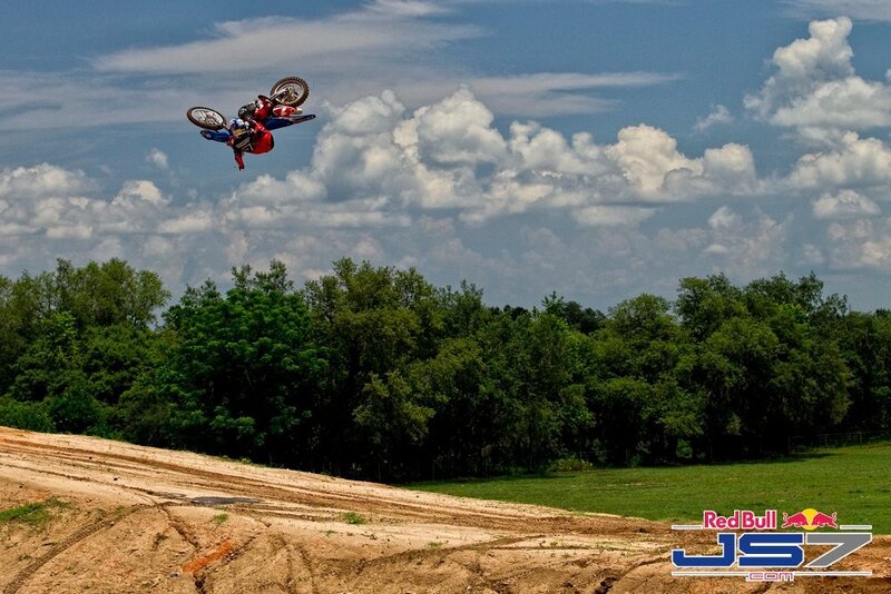 Motocross rider in mid-air stunt