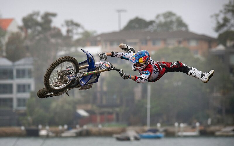 Motocross Rider Mid-air — Blue, Dynamic