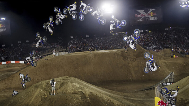 Motocross rider mid-air jump