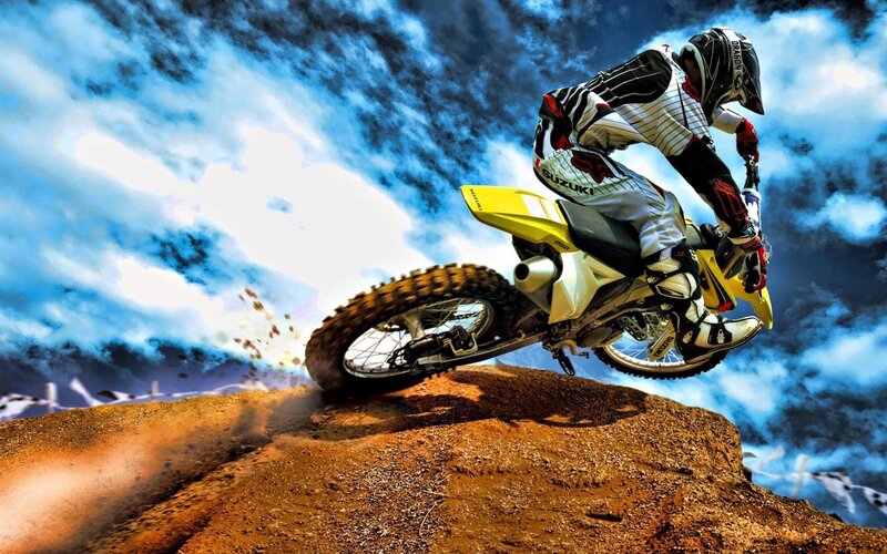 Motocross Rider on Bike — Blue, Dramatic