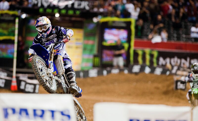 Motocross Rider on Bike — Blue, Dynamic, Night