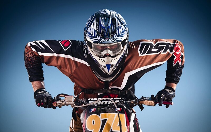 Motocross Rider on Bike — Blue, Intense