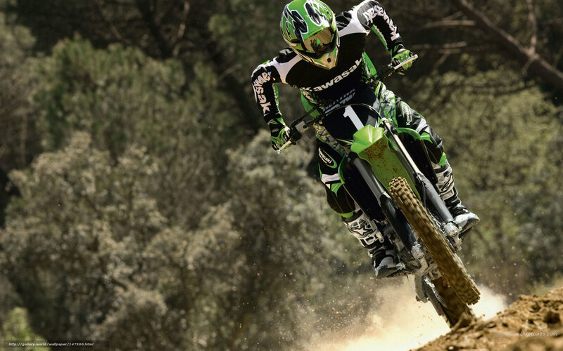 Motocross Rider on Bike — Green, Dynamic