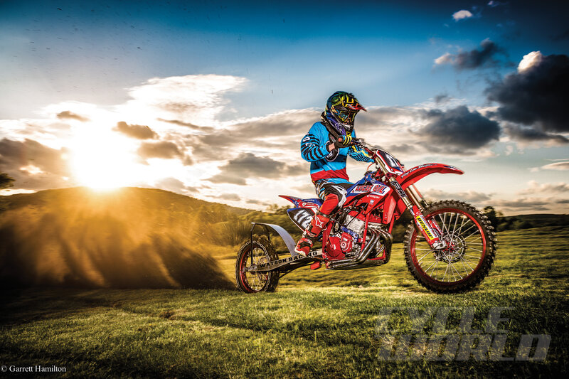 Motocross Rider on Bike — Red, Dramatic