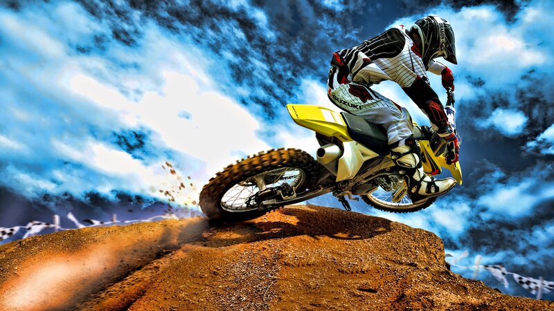 Motocross Rider on Dirt Bike — Blue, Dynamic, Dramatic