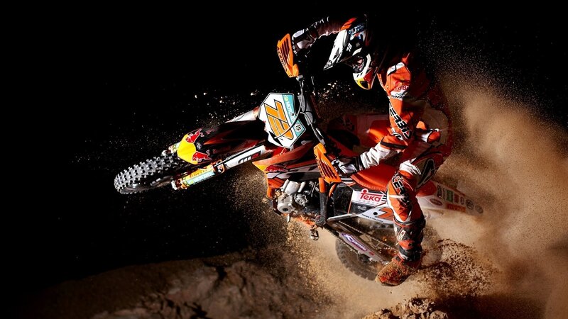 Motocross Rider on Dirt Bike — Orange, Dynamic, Night