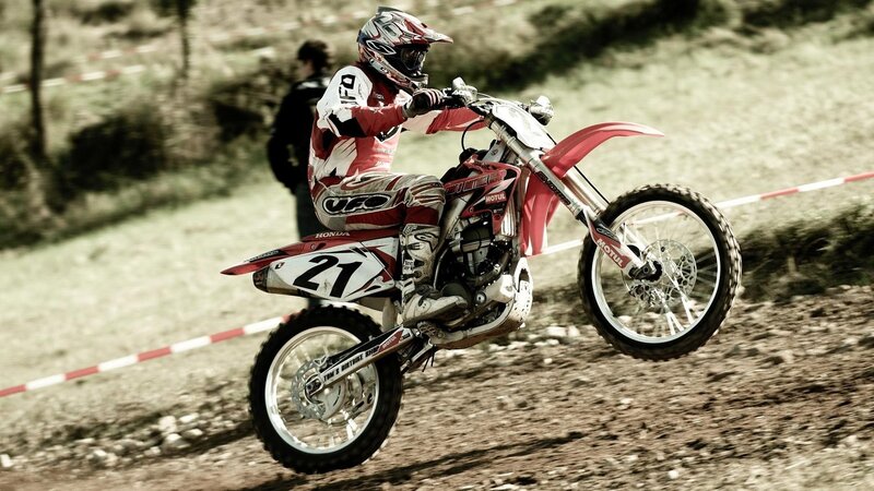Motocross Rider on Dirt Bike — Red, Dynamic, Afternoon, Photograph, Dirt Bike