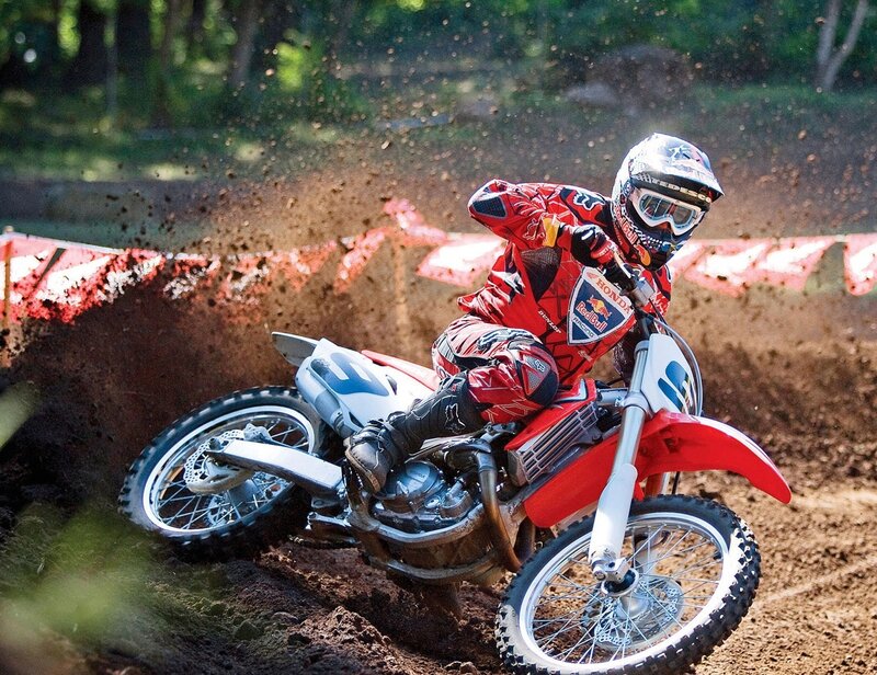 Motocross Rider on Dirt Bike — Red, Dynamic, Afternoon