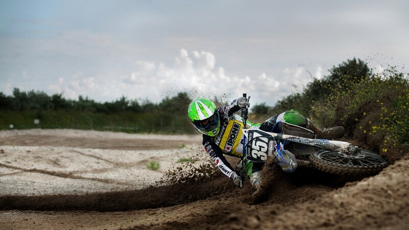 Motocross Rider on Dirt — Green, Dynamic, Afternoon, Photograph, Dirt Bike, Mud