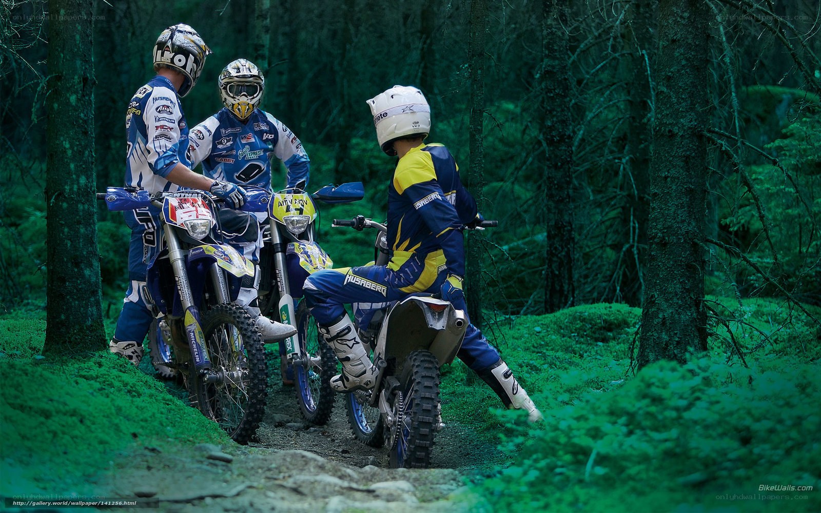 Motocross riders in forest