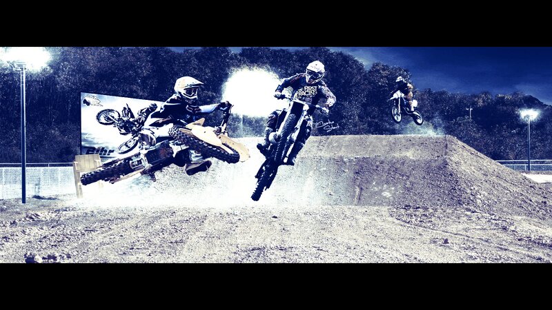 Motocross Riders in Mid-air — Blue