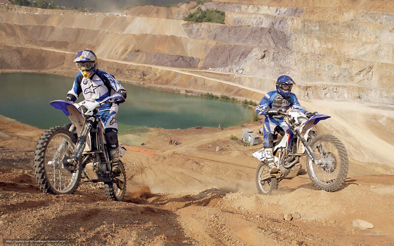 Motocross riders in quarry