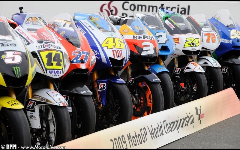 MotoGP bikes lined up