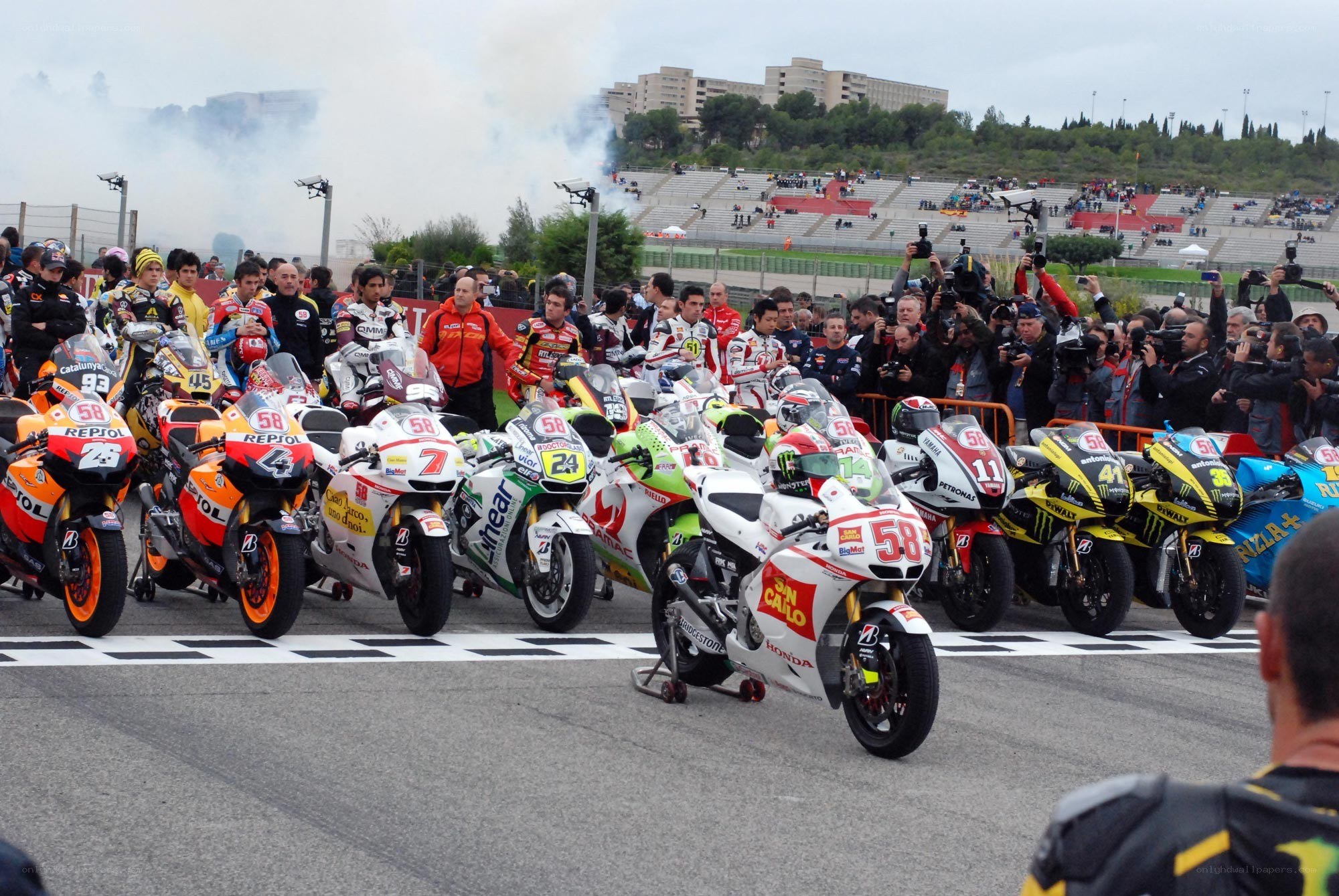 MotoGP riders on the grid
