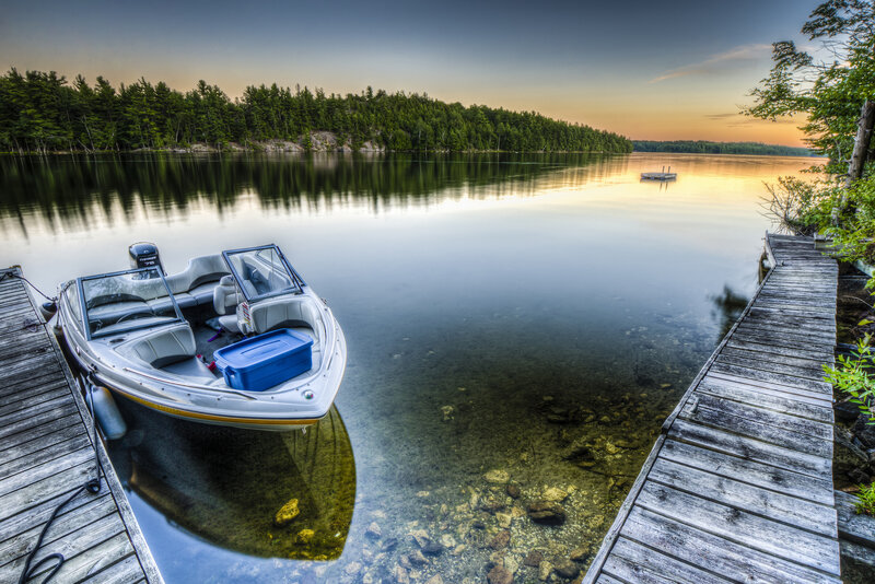 Motorboat at Dock — Blue