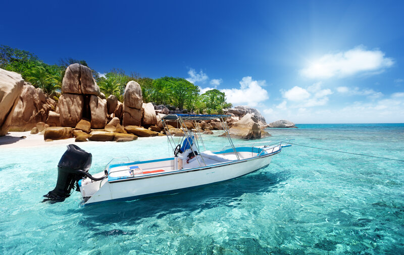 Motorboat in Turquoise Water
