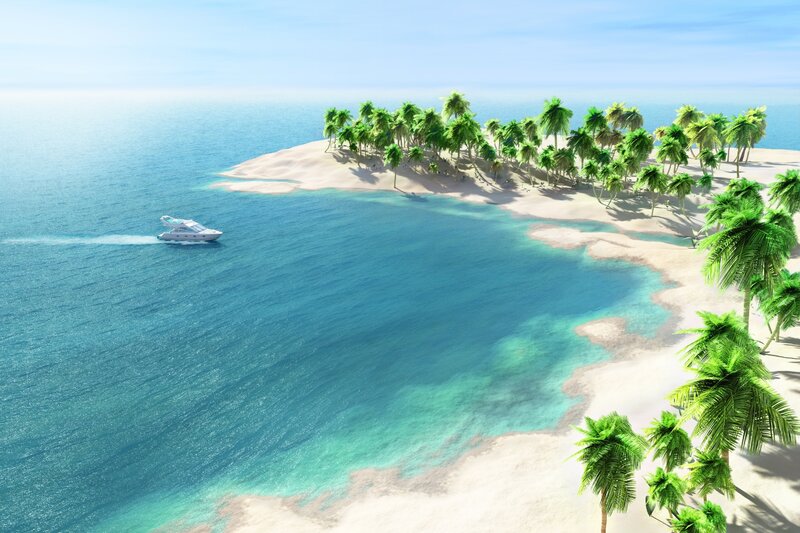 Motorboat Near Tropical Island