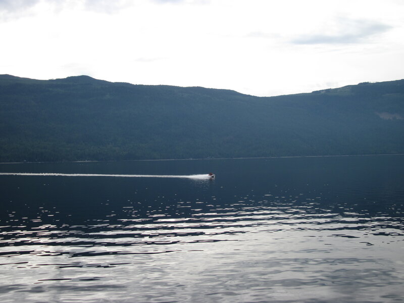 Motorboat on Lake — Blue, Calm