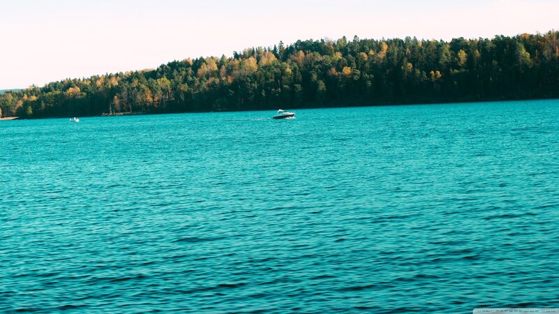 Motorboat on Lake — Blue, Serene
