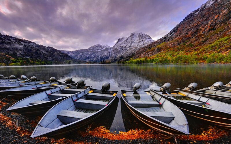 Motorboats on Lake Shore