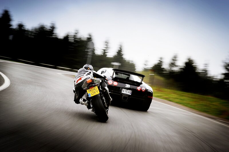 Motorcycle and Car on Road — Black