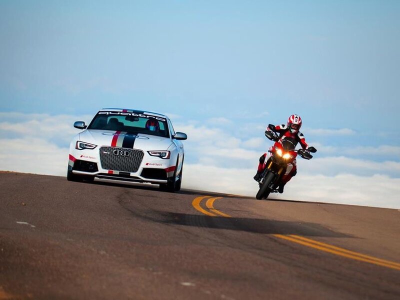 Motorcycle and Car on Road — White