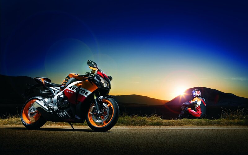 Motorcycle and Rider — Blue, Dramatic