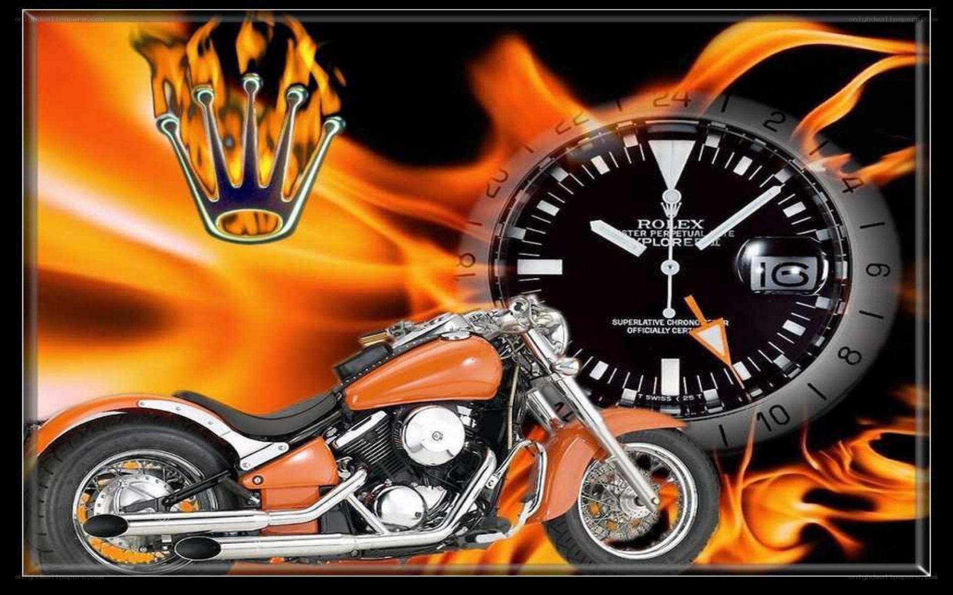 Motorcycle and watch with flames