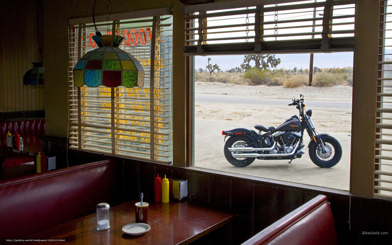 Motorcycle at desert diner