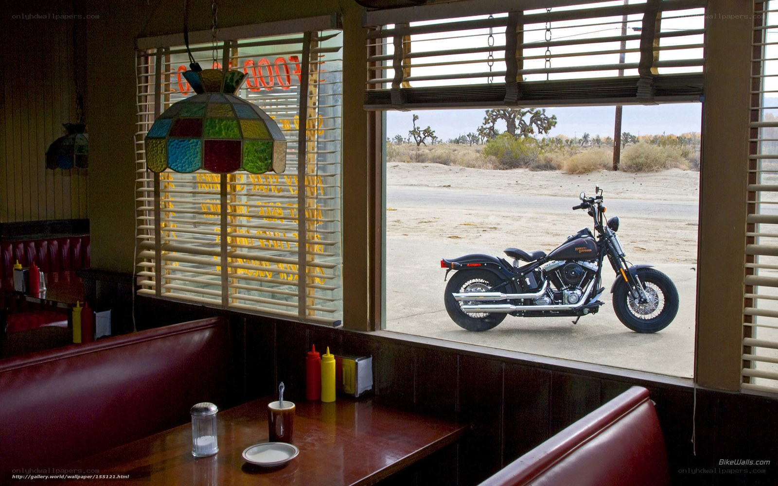Motorcycle at desert diner