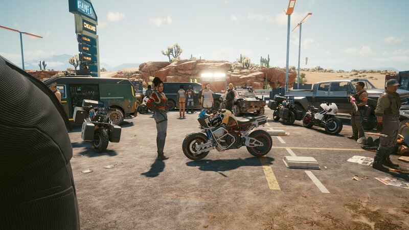 Motorcycle at Gas Station — Gray
