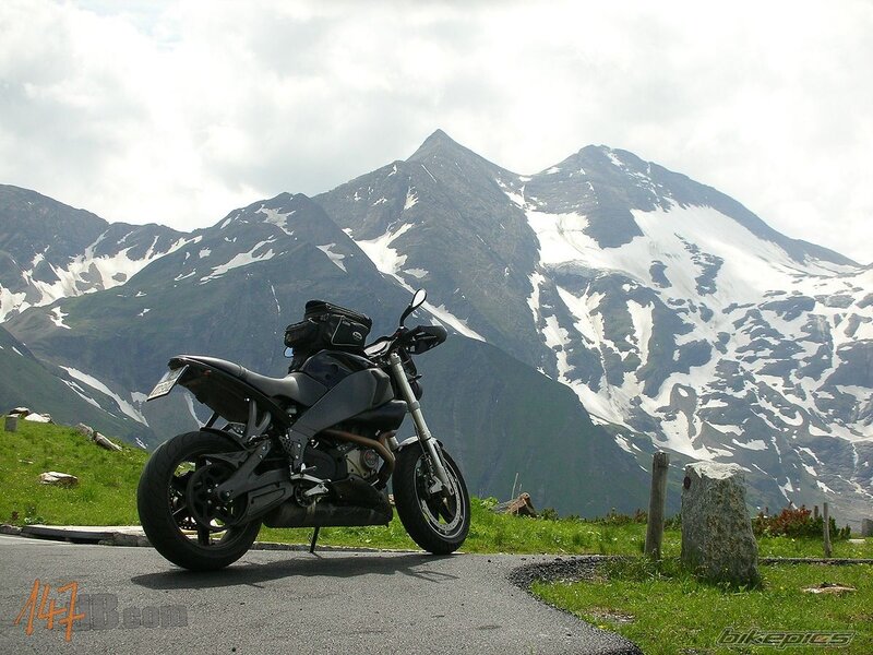 Motorcycle at mountain pass