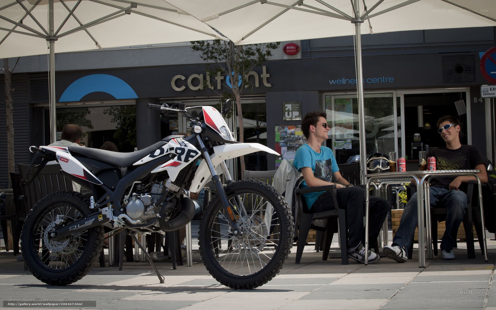 Motorcycle at outdoor cafe